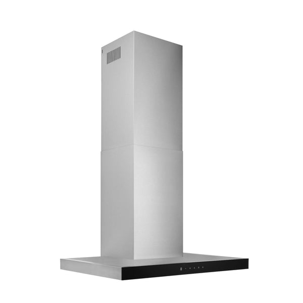 BROAN BWT2304SSB 30-Inch Convertible Wall-Mount T-Style Chimney Range Hood, 450 MAX CFM, Stainless Steel with Black Glass