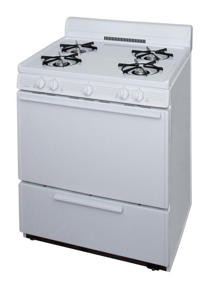 PREMIER BFK100OP 30 in. Freestanding Battery-Generated Spark Ignition Gas Range in White