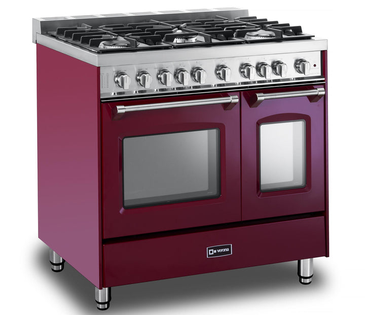 VERONA VPFSGG365DBU Prestige 36" Gas Double Oven Range - Burgundy