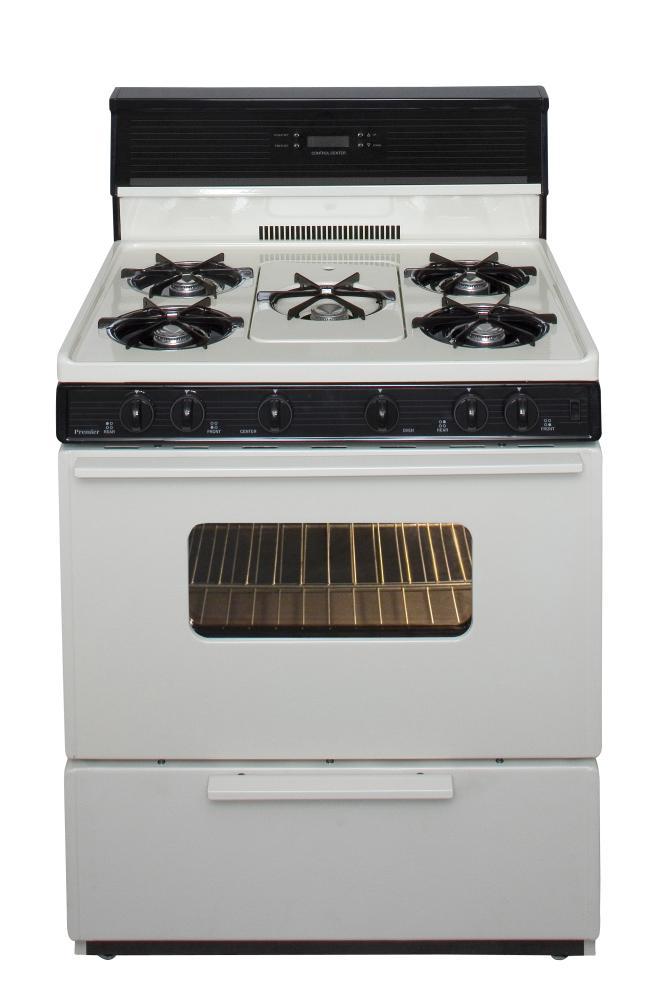 PREMIER SFK249TP 30 in. Freestanding Gas Range with 5th Burner and Griddle Package in Biscuit