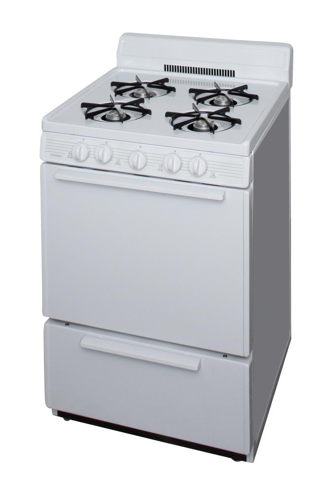 PREMIER BCK100OP 24 in. Freestanding Battery-Generated Spark Ignition Gas Range in White