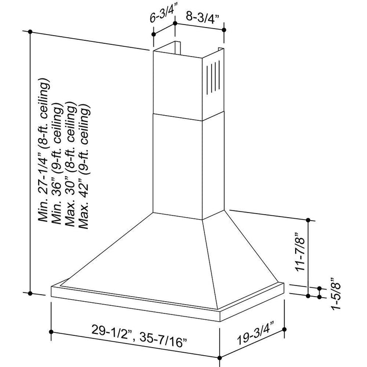 BROAN B5830SS 30-Inch European Style Wall-Mount Chimney Range Hood, 450 CFM, Stainless Steel