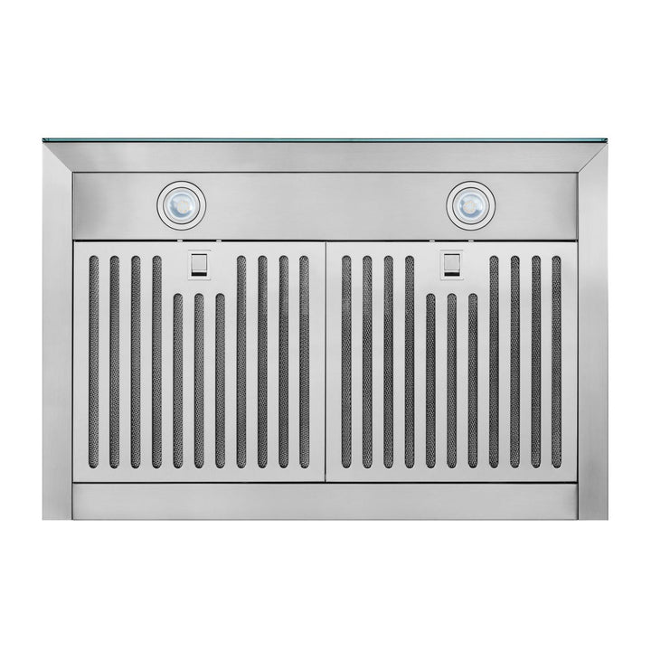 BROAN BWT2304SSB 30-Inch Convertible Wall-Mount T-Style Chimney Range Hood, 450 MAX CFM, Stainless Steel with Black Glass