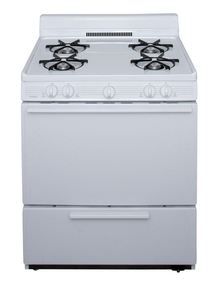 PREMIER BFK100OP 30 in. Freestanding Battery-Generated Spark Ignition Gas Range in White