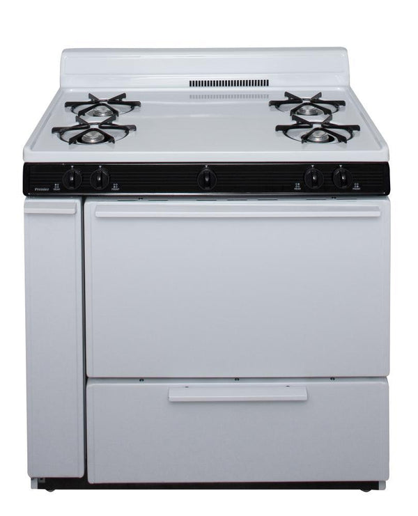 PREMIER BLK100WP 36 in. Freestanding Battery-Generated Spark Ignition Gas Range in White