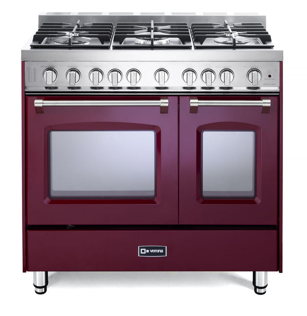 VERONA VPFSGG365DBU Prestige 36" Gas Double Oven Range - Burgundy