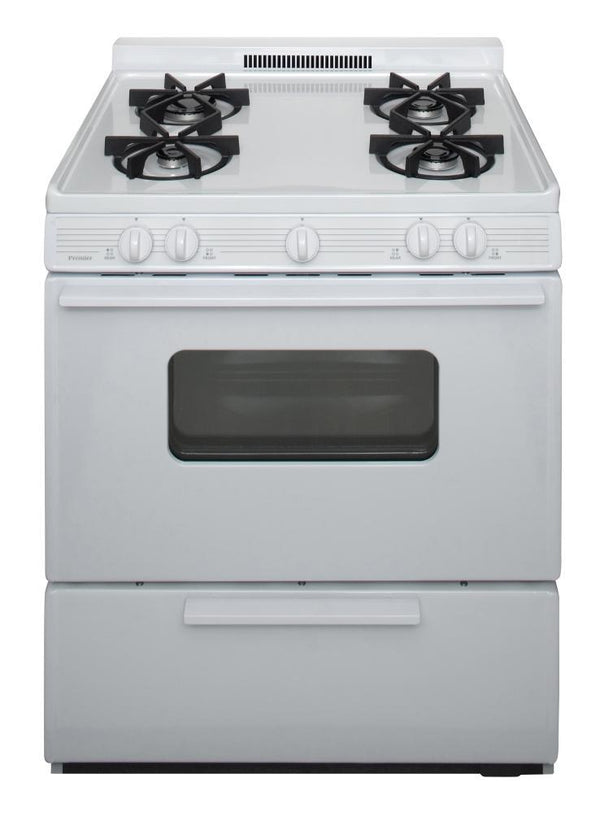 PREMIER BMK5X0OP 30 in. Freestanding Battery-Generated Spark Ignition Gas Range in White