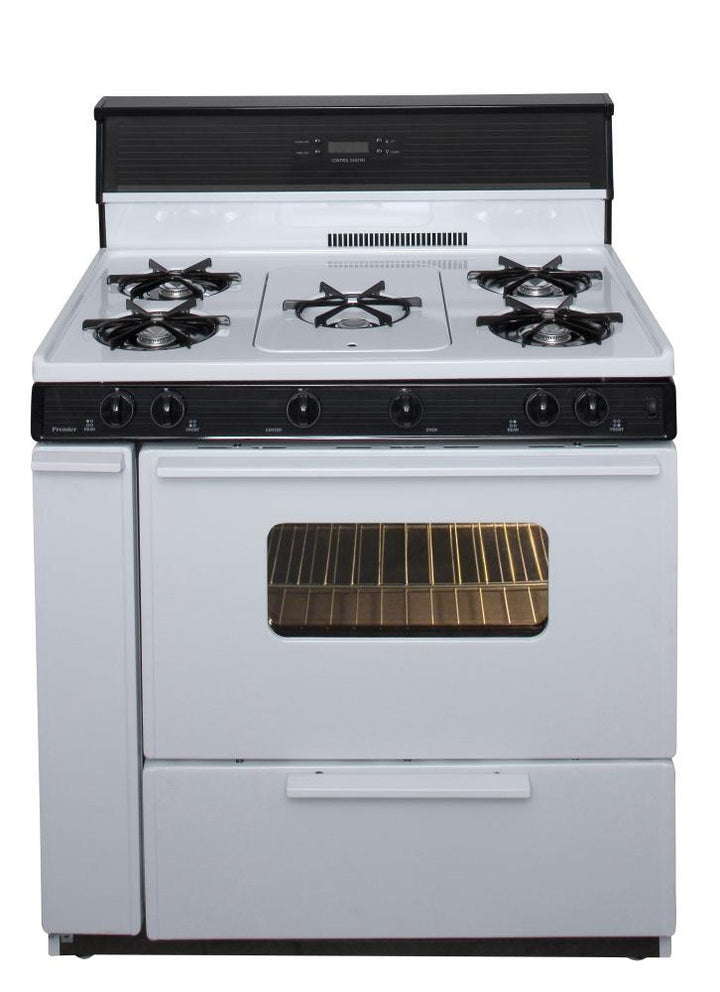 PREMIER SLK249WP 36 in. Freestanding Gas Range with 5th Burner and Griddle Package in White