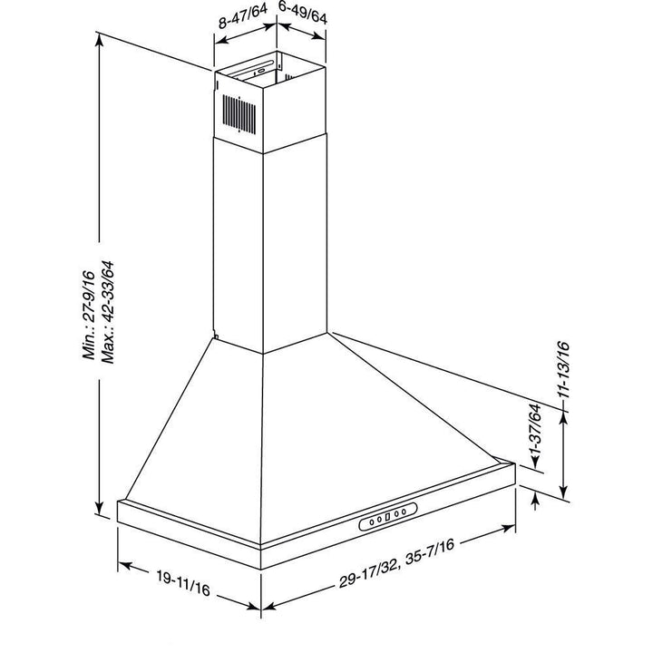 BROAN EWP1306SS 30 Stainless 640 MAX Blower CFM Pyramidal Chimney Range Hood