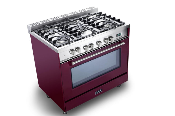 VERONA VPFSGE365BU Prestige 36" Dual Fuel Single Oven Range - Burgundy