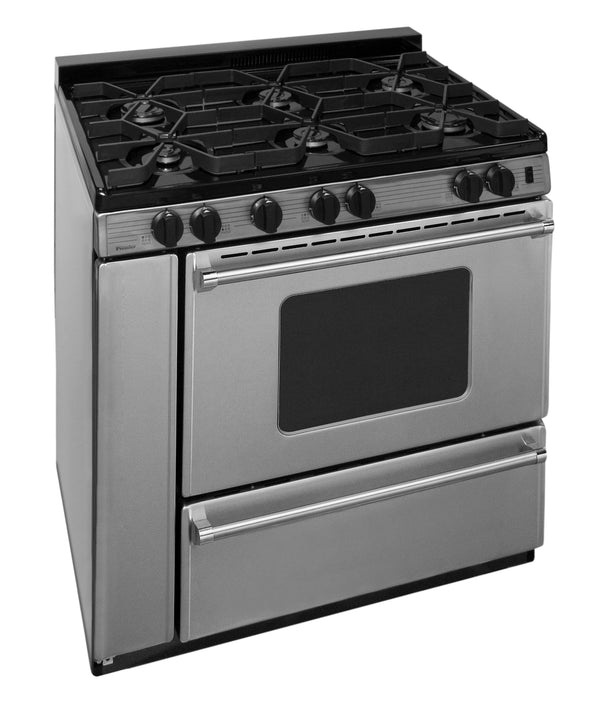 PREMIER P36B3182PS 36 in. ProSeries Freestanding Battery Spark Sealed Burner Gas Range in Stainless Steel