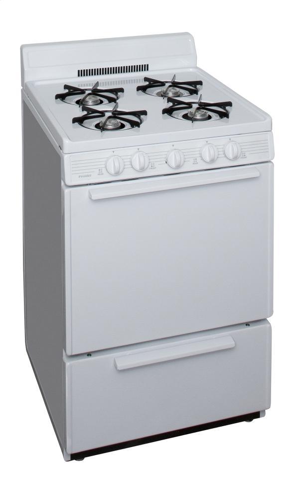 PREMIER BCK100OP 24 in. Freestanding Battery-Generated Spark Ignition Gas Range in White