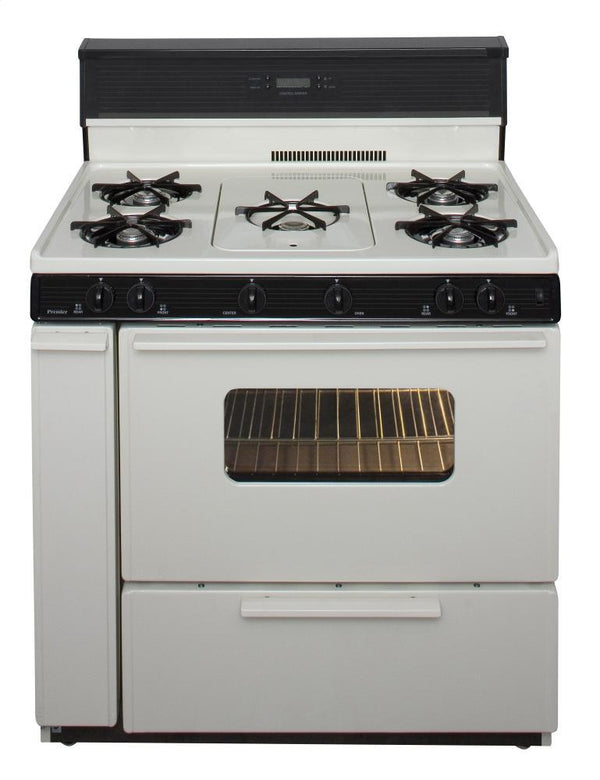 PREMIER SLK249TP 36 in. Freestanding Gas Range with 5th Burner and Griddle Package in Biscuit