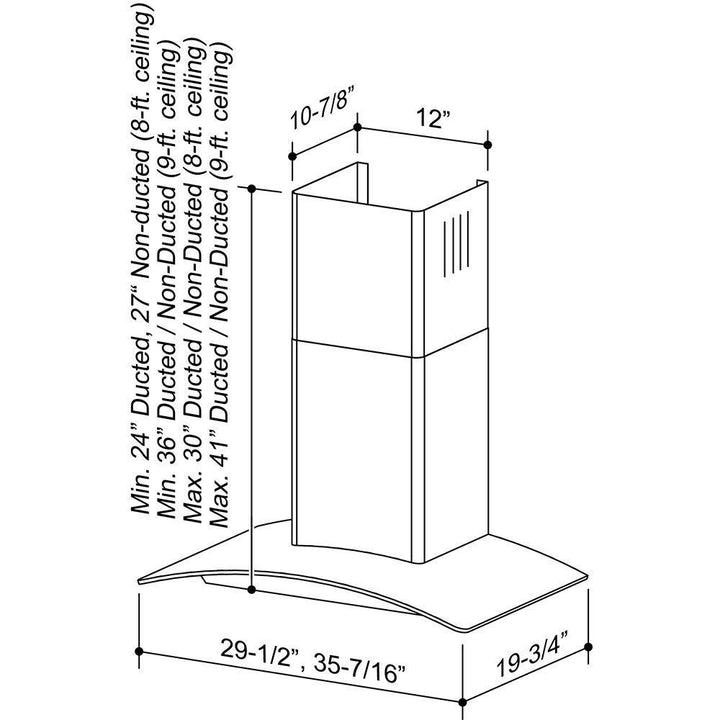 BROAN B5630SS 30-Inch Arched Glass Wall Mount Chimney Range Hood w/ Light, Stainless Steel