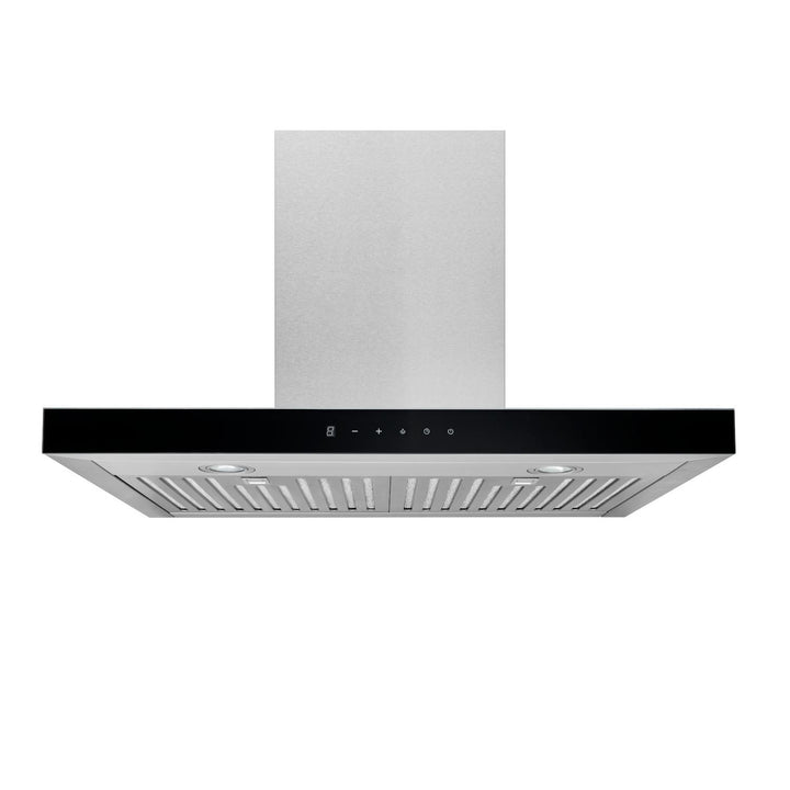 BROAN BWT2304SSB 30-Inch Convertible Wall-Mount T-Style Chimney Range Hood, 450 MAX CFM, Stainless Steel with Black Glass