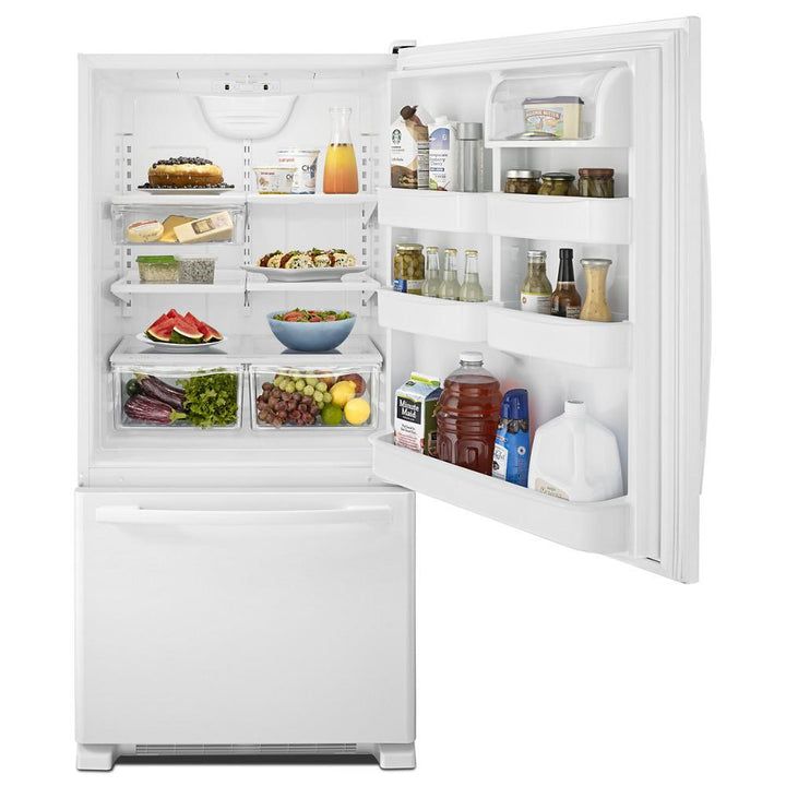 AMANA ABB1921BRW 29-inch Wide Bottom-Freezer Refrigerator with Garden Fresh TM Crisper Bins - 18 cu. ft. Capacity White