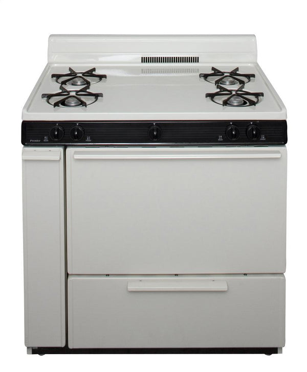 PREMIER BLK100TP 36 in. Freestanding Battery-Generated Spark Ignition Gas Range in Biscuit