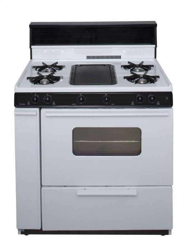 PREMIER BLK5S9WP 36 in. Freestanding Battery-Generated Spark Ignition Gas Range in White