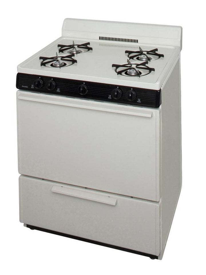 PREMIER BFK100TP 30 in. Freestanding Battery-Generated Spark Ignition Gas Range in Biscuit